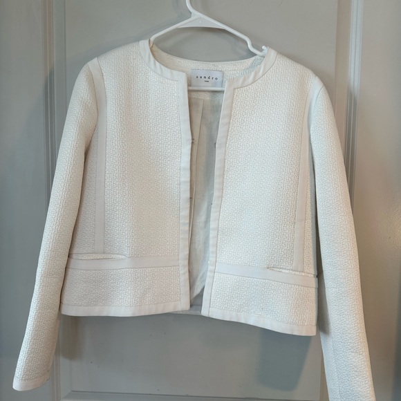Sandro Kimmy Off White/Cream Textured Feminine Lady Jacket/Blazer, Size 38/2 - Picture 3 of 11